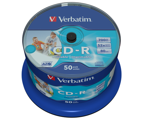 VERBATIM CD-R 700Mb 52x Imprimible Inkjet Super Azo(Tarrina 50 unidades)