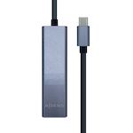 AISENS - CONVERSOR USB3.1 GEN1 USB-C A ETHERNET GIGABIT 10/100/1000 MBPS + HUB 3XUSB3.0, GRIS, 15CM
