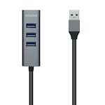 AISENS HUB USB 3.0 Aluminio, TIPO A/M-4XTIPO A/H, NEGRO, 30cm