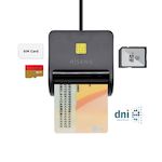 AISENS Lector de tarjeta DNI con lector de tarjetas sim, sd, micro sd, mmc, rs-mmc, mmc micro, negro