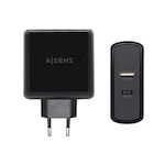 AISENS - CARGADOR 57W 1xUSB-C PD3.0 45W 1xUSB-A 5V/2.4A 12W NEGRO