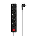 AISENS - BASE MULTIPLE 5 TOMAS CON INTERRUPTOR CON CABLE 3x1.5MM2, NEGRO, 1.4M