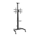 AISENS   SOPORTE DE SUELO ECO CON RUEDAS Y MANIVELA, BANDEJA PARA DVD Y SOPORTE DE CAMARA PARA MONITOR/TV 50KG DE 37-70, NEGRO