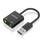 AISENS - CONVERSOR USB-A A AUDIO 48KHz, USB-A/M-2xJACK 3.5/H, NEGRO, 10CM