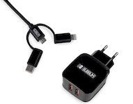 SUBBLIM Cargador ABS Dual Wall Charger 2.4A+Cable 3in1 Black