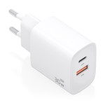 AISENS - CARGADOR GaN 30W, 1xUSB-C PD3.0 QC4.0, 1xUSB-A QC3.0, BLANCO