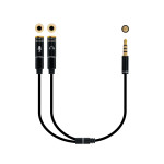 NANOCABLE Cable adaptador Audio Jack 3.5/M 4pines - 2xJack 3.5/H 3pines, negro, 30 cm, 3,5mm, Macho, 2 x 3.5mm, Hembra, 0,3 m, Negro