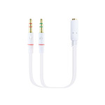NANOCABLE Cable Adaptador Audio Jack 3.5/H de 4 Pines a 2 Jack 3.5/M de 3 Pines, Blanco, 20 Cm, 2 x 3.5mm, Macho, 3,5mm, Hembra, 0,2 m, Blanco