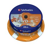 VERBATIM DVD-R 4.7GB 16x Imprimibles brillo (Tarrina 25)